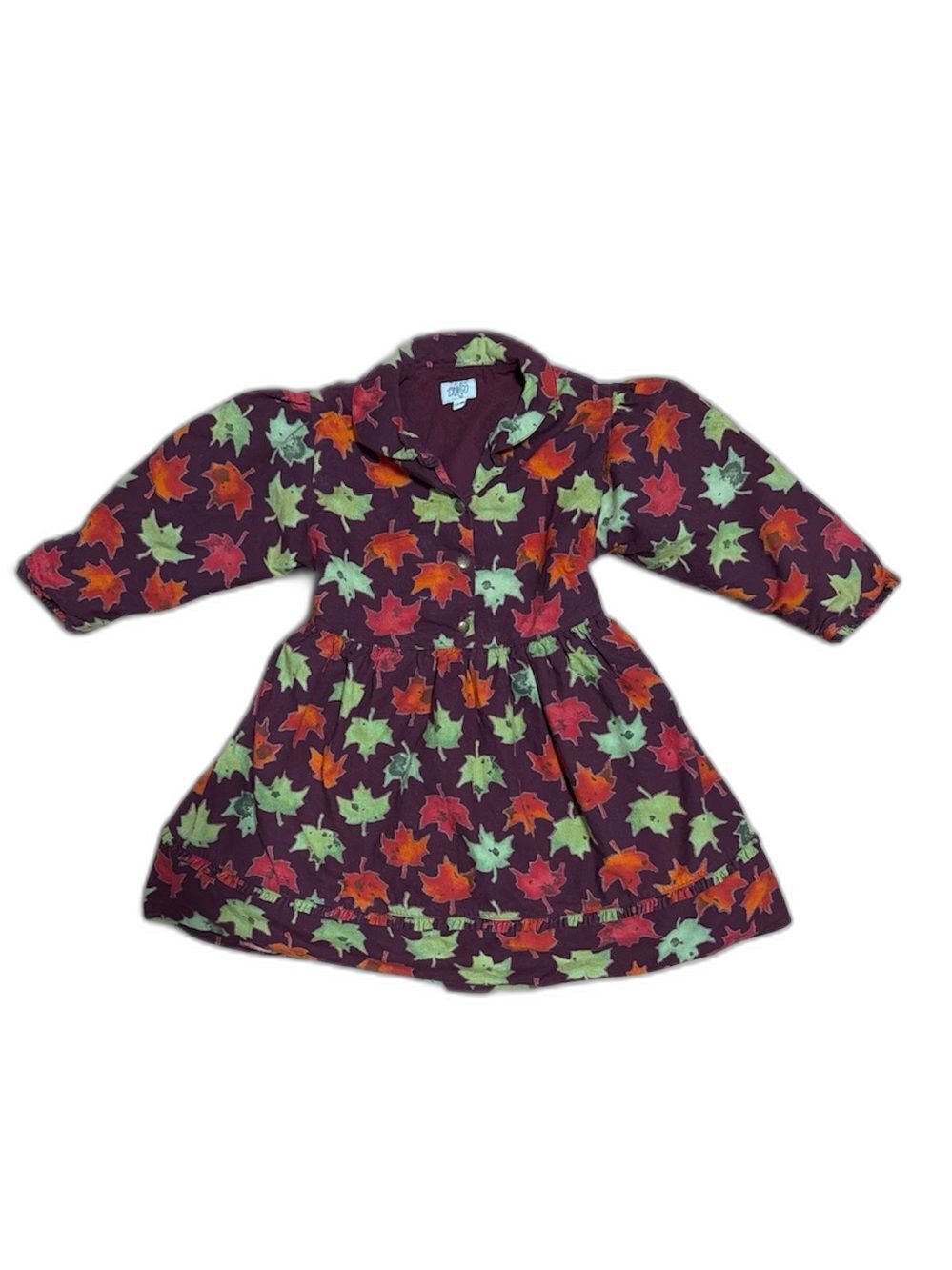 Catimini Girls Fall Leaf Print Dress Size 4 Years Burgundy 100% Cotton